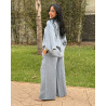 Ensemble en tencel tunique à manches bouffantes , pantalon large avec cordon de serrage