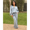 Ensemble en tencel tunique à manches bouffantes , pantalon large avec cordon de serrage