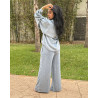 Ensemble en tencel tunique à manches bouffantes , pantalon large avec cordon de serrage