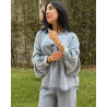 Ensemble en tencel tunique à manches bouffantes , pantalon large avec cordon de serrage