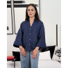 Chemise en lin à col ouvert et manches mi-longues