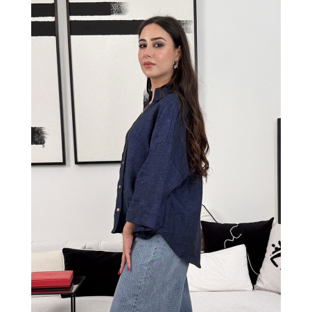 Chemise en lin à col ouvert et manches mi-longues