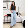 Jean large taille haute en denim  délavé