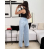 Jean large taille haute en denim  délavé