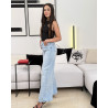 Jean large taille haute en denim  délavé