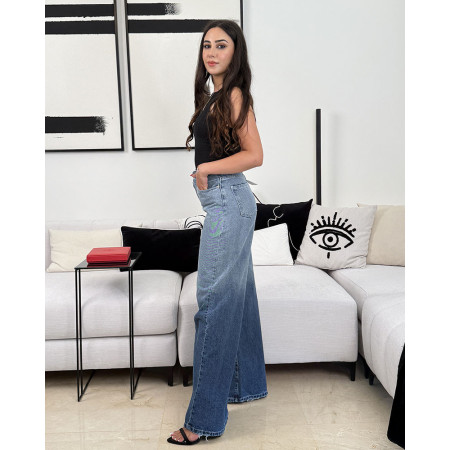 Jean large taille haute effet dégradé