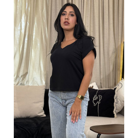 T-shirt col V manches repliées