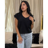 T-shirt col V manches repliées