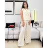 Ensemble en lin veste sans manches coupe droite avec double boutonnage sur le devant et pantalon large