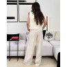 Ensemble en lin veste sans manches coupe droite avec double boutonnage sur le devant et pantalon large