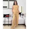 Ensemble en lin veste sans manches coupe droite avec double boutonnage sur le devant et pantalon large