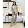 Ensemble gilet long sans manches col à revers avec poches à rabat et pantalon droit