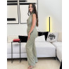 Ensemble gilet long sans manches col à revers avec poches à rabat et pantalon droit