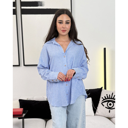 Chemise rayée en lin col classique à boutons
