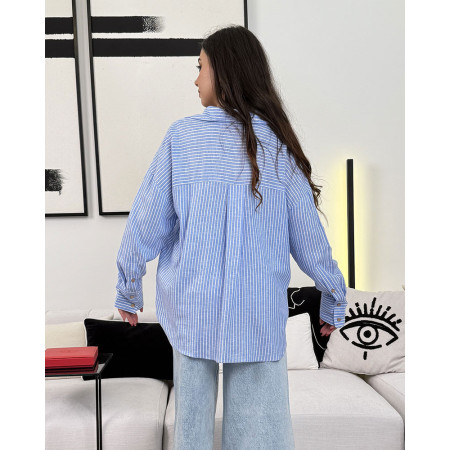 Chemise rayée en lin col classique à boutons