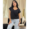 T-shirt col V manches repliées