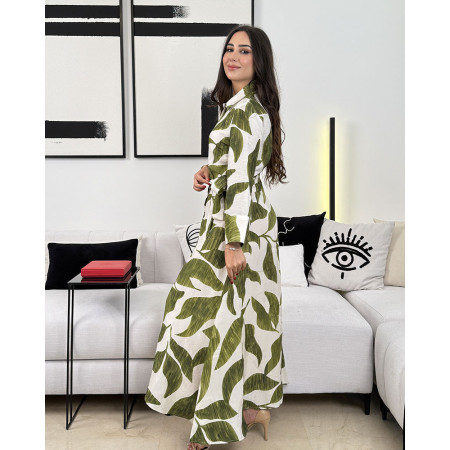 Robe longue boutonnée imprimée avec ceinture