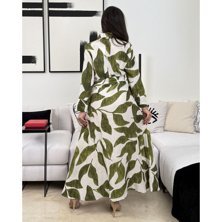 Robe longue boutonnée imprimée avec ceinture