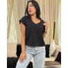 T-shirt col V manches repliées