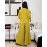 Ensemble en lin veste ample fermeture style boutons chinois et pantalon large taille haute avec cordon à nouer