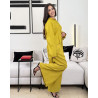 Ensemble en lin veste ample fermeture style boutons chinois et pantalon large taille haute avec cordon à nouer