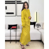 Ensemble en lin veste ample fermeture style boutons chinois et pantalon large taille haute avec cordon à nouer