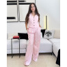 Ensemble Gilet Casual A Col en V Boutonnages Simple Et Pantalon En Lin
