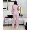 Ensemble Gilet Casual A Col en V Boutonnages Simple Et Pantalon En Lin