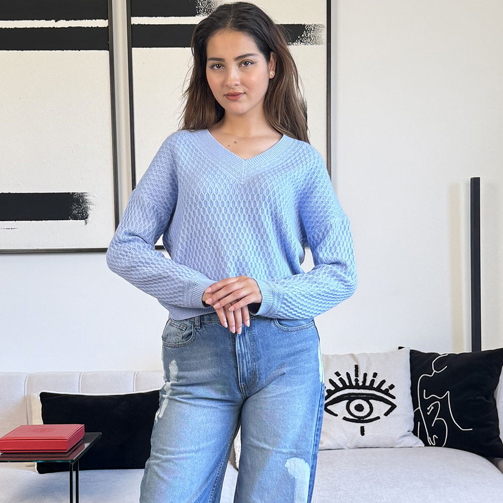 Pull col V en maille fine