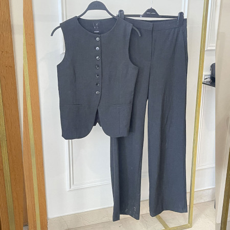 Ensemble Gilet Casual A Col en V Boutonnages Simple Et Pantalon large