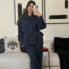 ensemble en jeans oversize avec ceinture col large avec deux poches à rabat