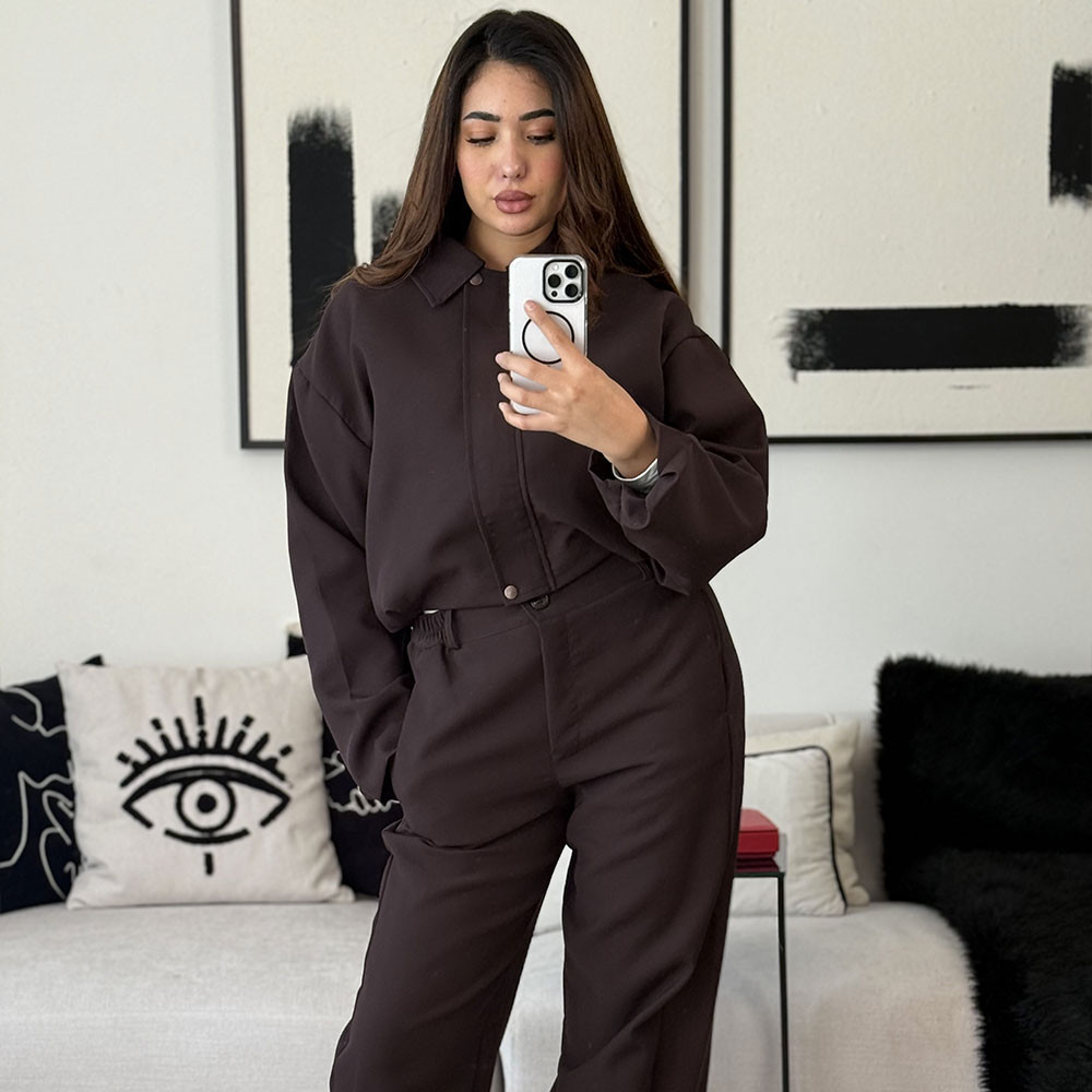 Ensemble Bomber oversize à col classique et pontalon droit