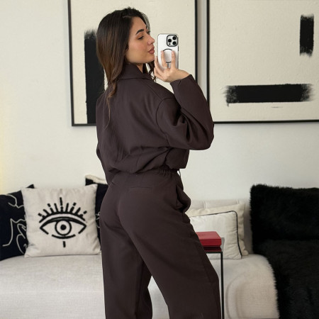 Ensemble Bomber oversize à col classique et pontalon droit