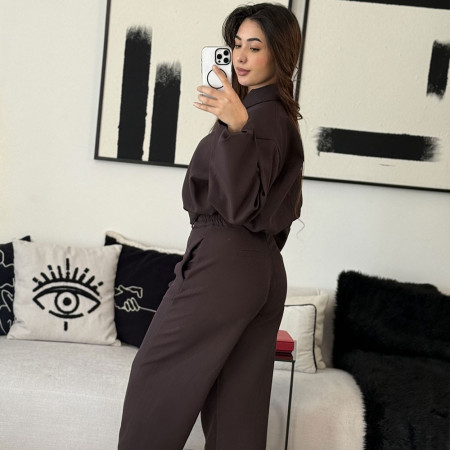 Ensemble Bomber oversize à col classique et pontalon droit