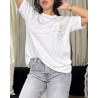 T-shirt à col rond imprimé avec broderie en poche