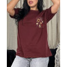 T-shirt à col rond imprimé avec broderie en poche