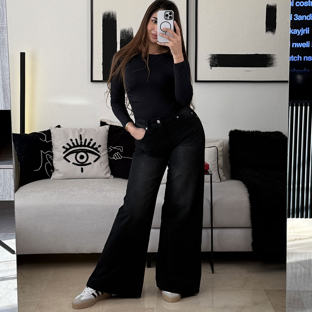 Jean noir wide leg taille haute