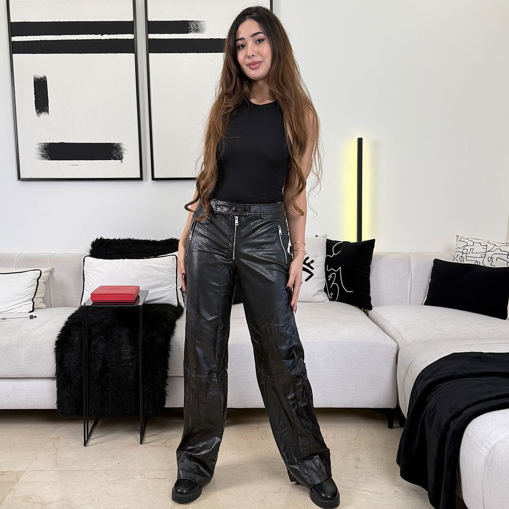 Pantalon en cuir à poches